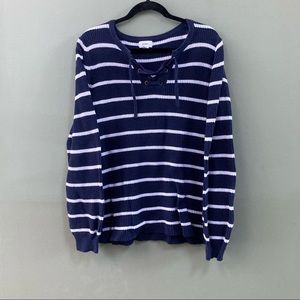 Large Tall Striped Sweater w/ lace up front